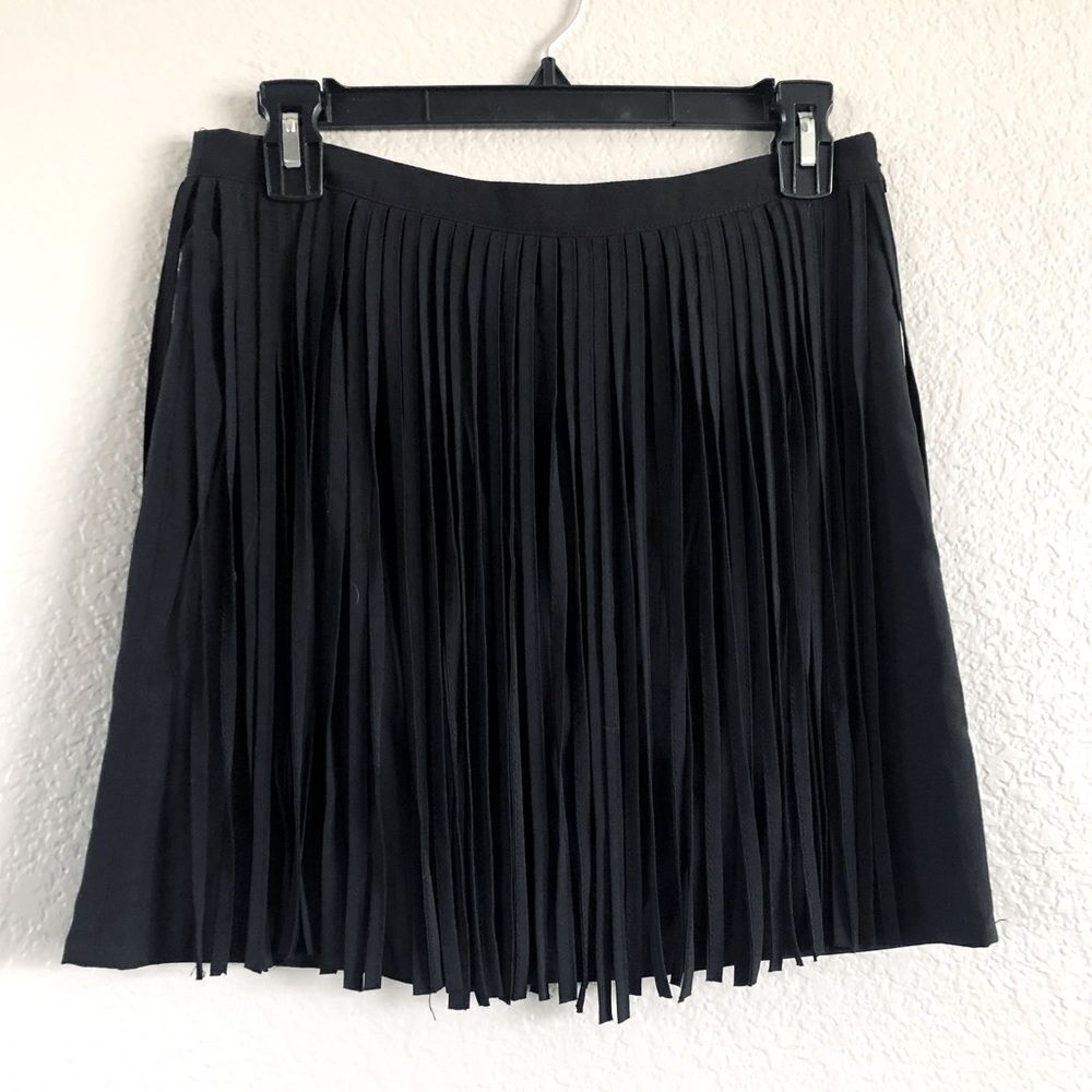 Sweet Rain Sexy Black Fringe Mini Skirt S